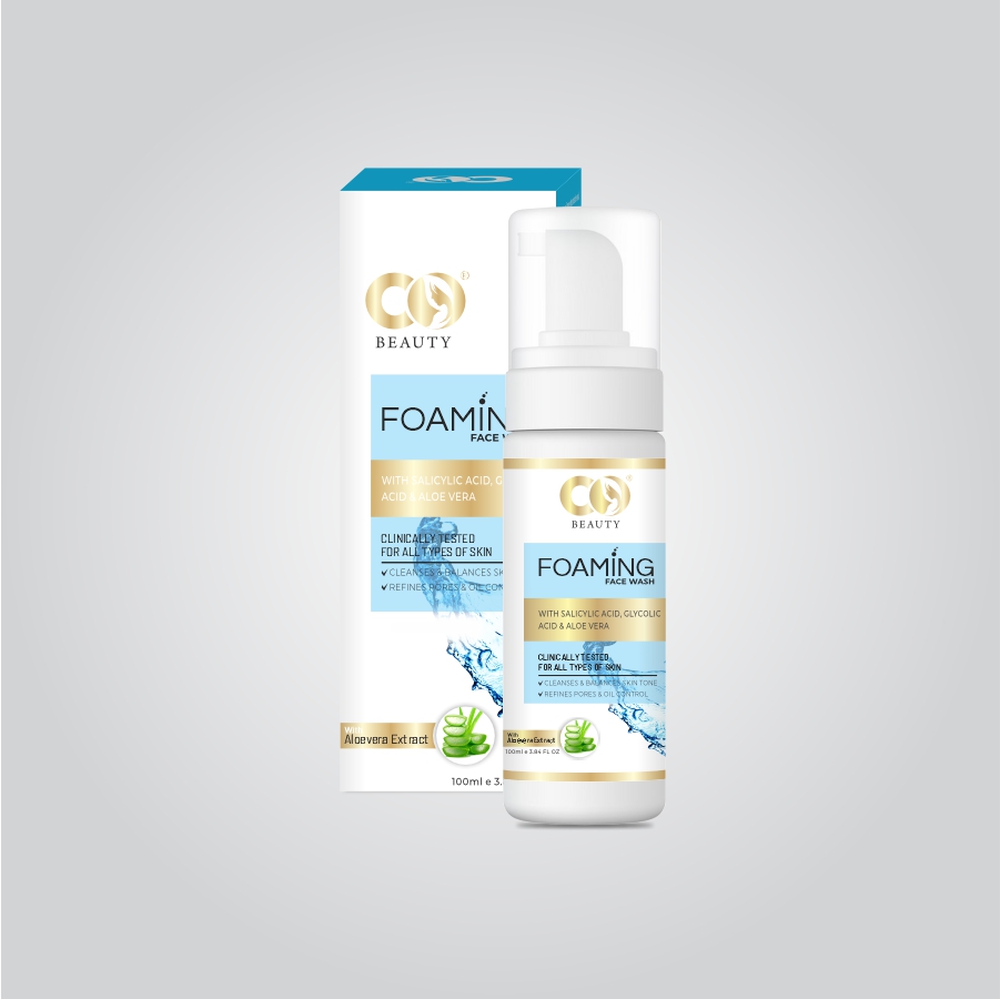 CO Beauty 1% Salicylic Acid,1% Glycolic Acid Foaming Face Wash for Remove Excess Oil, Oily Skin